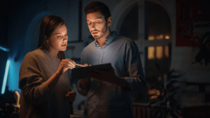 Couple reviewing documents to understand what happens when you file chapter 7 bankruptcy