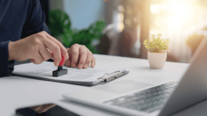 Professional stamping legal documents during Chapter 7 process and timeline procedures