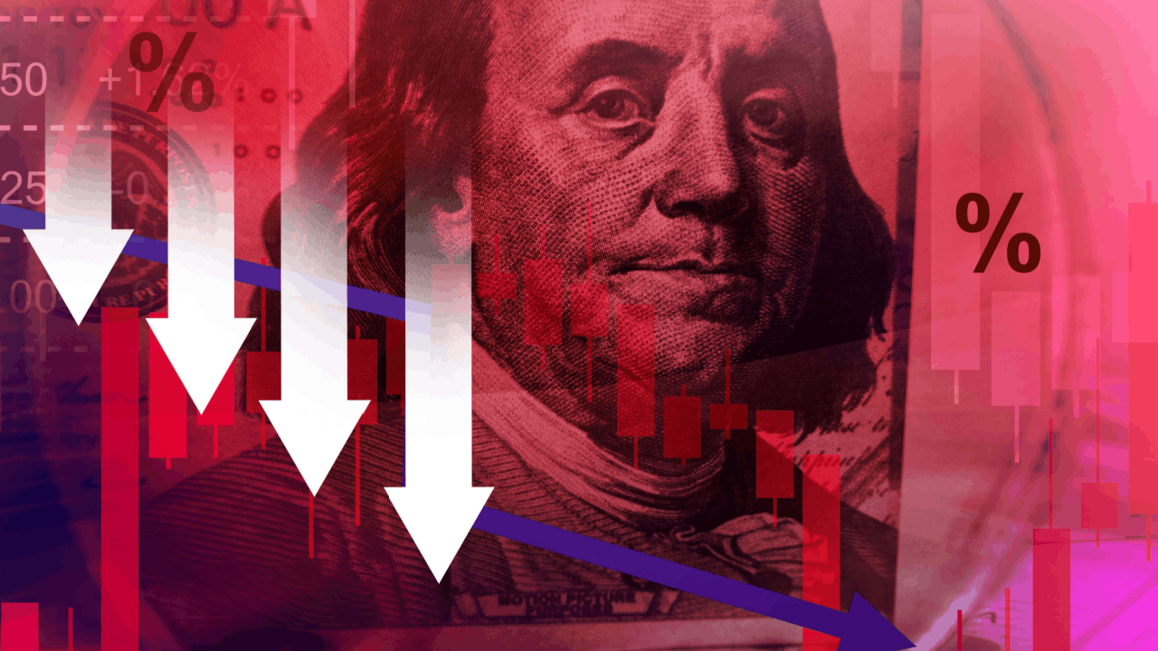 Debt red flags warning signs with declining financial charts and dollar bill